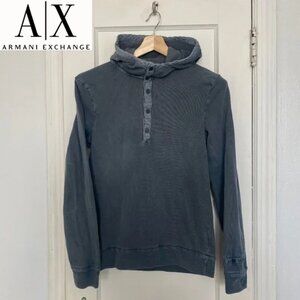 Armani Exchange Men's Gray Half Buttoned Closure Logo Hoodie | Size S